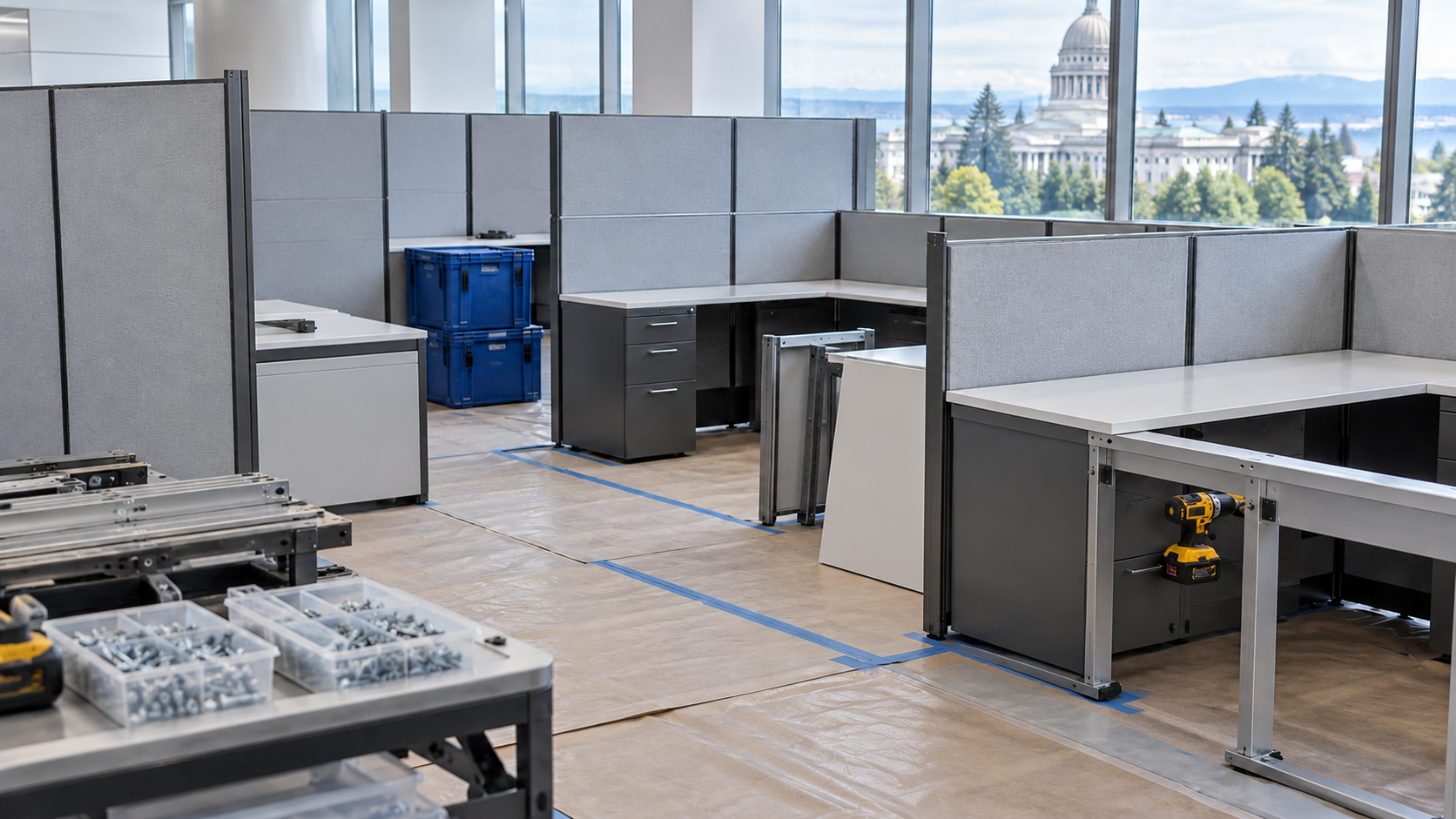 Office cubicle panels and workstation systems prepared for installation